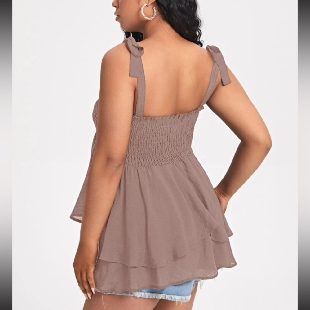 Knot Shoulder Layered Hem Shirred Cami Top - Picture 6 of 6